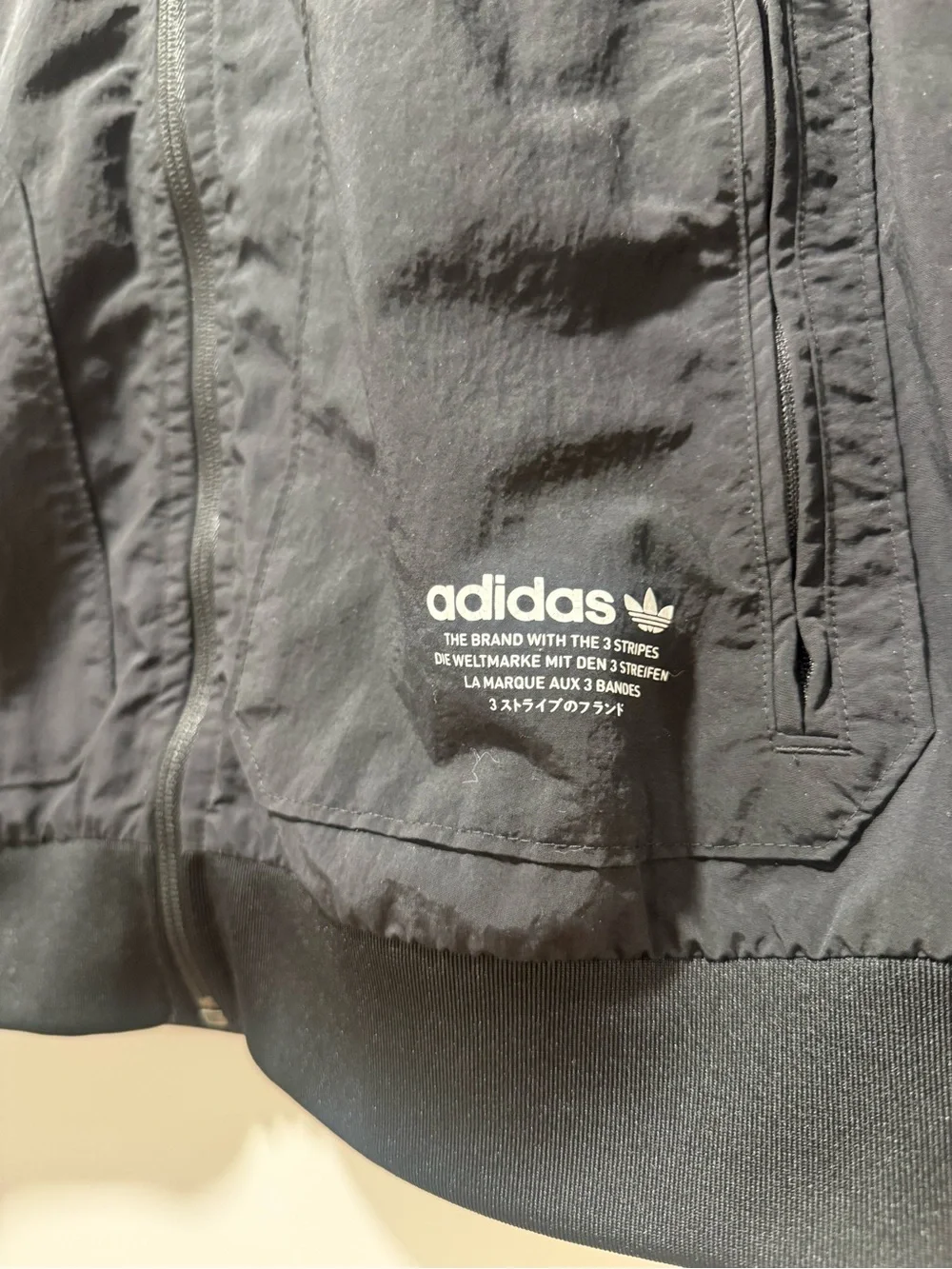 Vintage adidas Black Men's Bomber Jacket with Stripe Detail